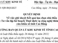 QUYẾT ĐỊNH Về việc phê duyệt Kết quả lựa chọn nhà thầu Gói thầu: Tư vấn lập Kế hoạch Thuê dịch vụ công nghệ thông tin nền tảng cửa khẩu số tỉnh Cao Bằng