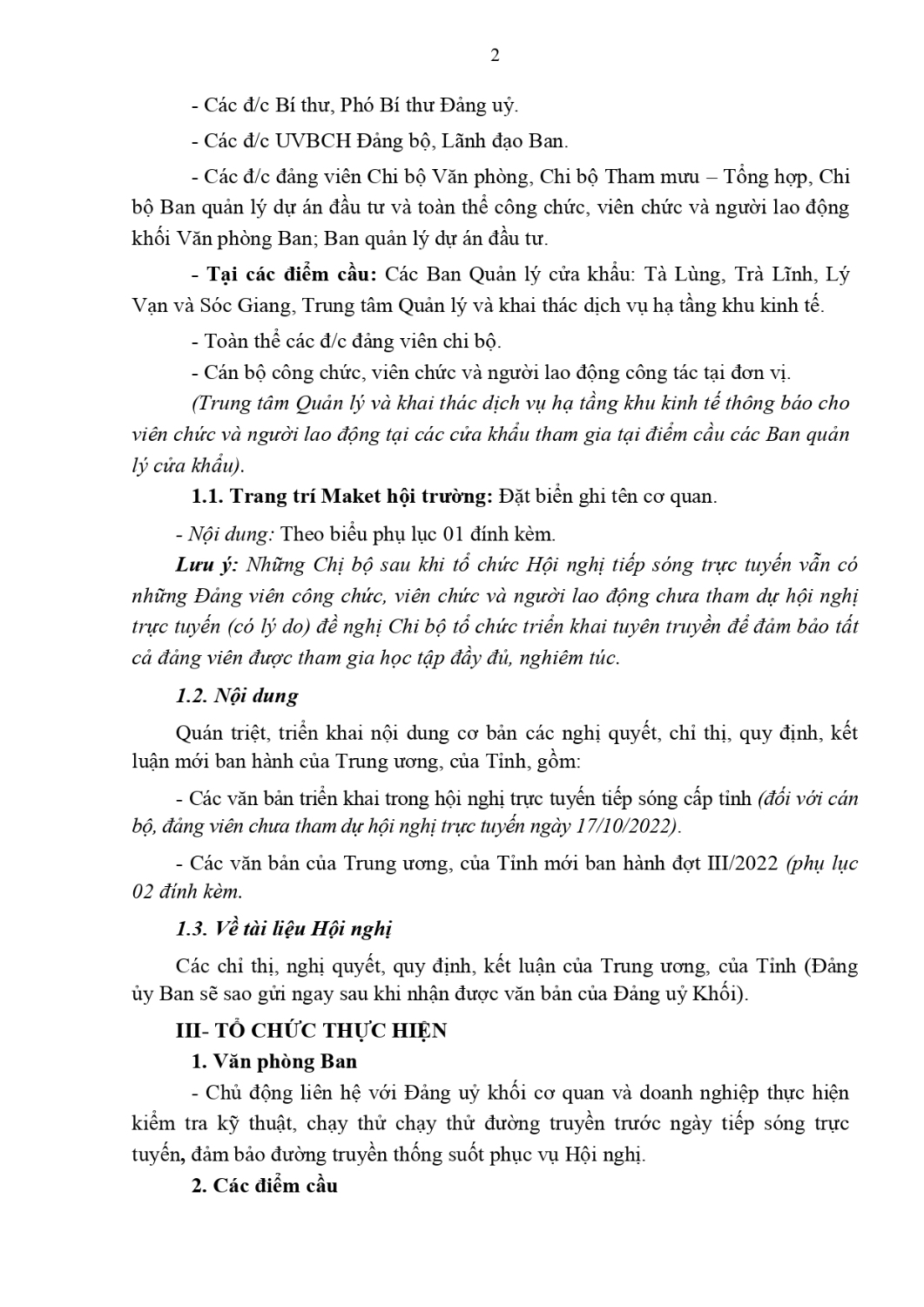 ke hoach hoc tap quan triet tuyen truyen va trien khai thuc hien cac chi thi ket luan quy dinh cua trung uong cua tinh moi ban hanh dot iii 2022 page 0002