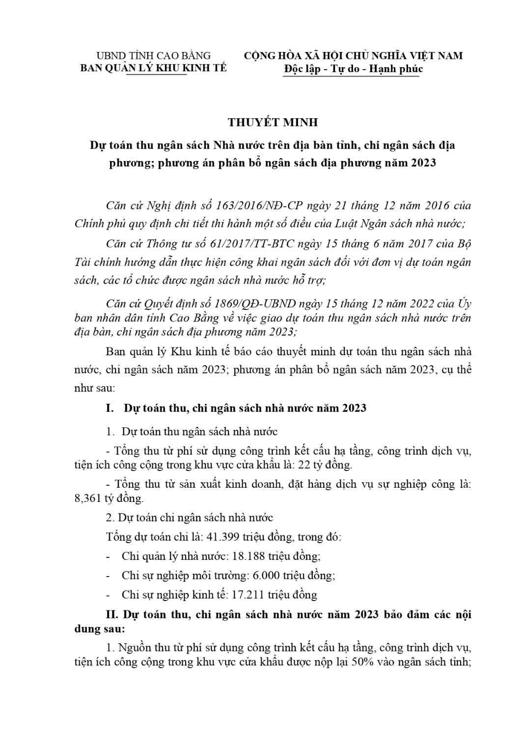 thuyet minh du toan thu ngan sach nha nuoc tren dia ban tinh chi ngan sach dia phuong phuong an phan bo ngan sach dia phuong nam 2023 page 0001